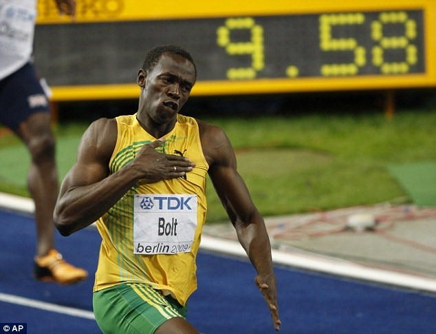 In which year did Usain Bolt break the world record in the 200-meter sprint?
