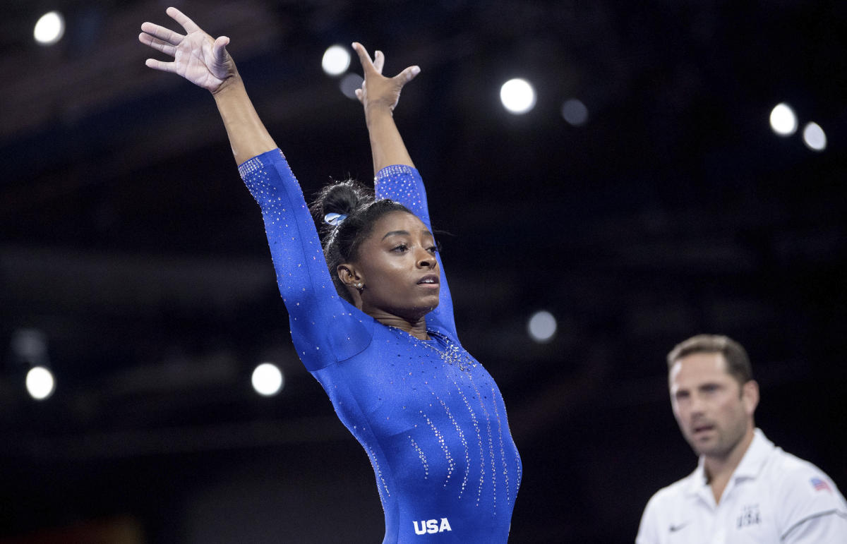 What is the name of the move where Simone Biles flips twice in the air and twists three times?