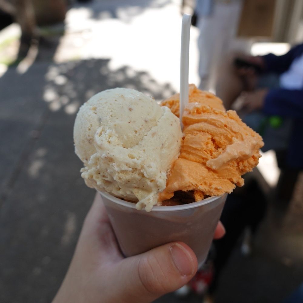 Which ice cream flavor is made from roasted pecans and buttery caramel?