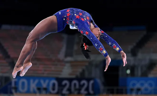 Which gymnastics apparatus is Simone Biles' strongest event?