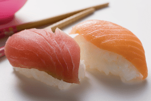 What is the traditional drink served with sushi?